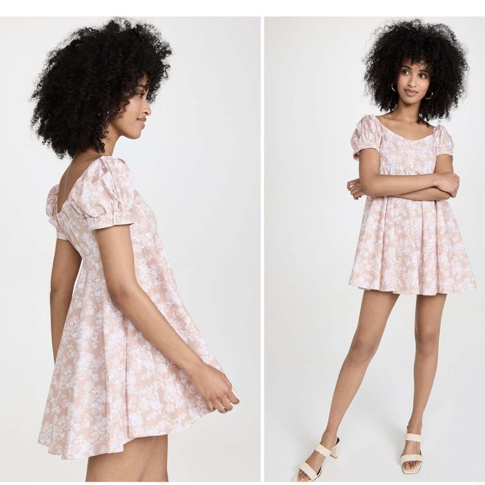 Caroline Constas Pale Blush Floral Puff-Sleeve Mini Dress